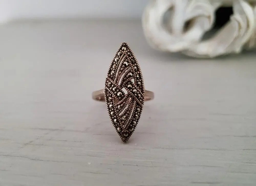 Sterling Silver Marcasite Navette Ring